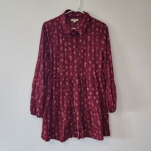 Style & Co. Burgundy Floral Button-Front Mini Dress